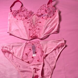 Pink Embroidered Sheer Bralette & Bikini Set